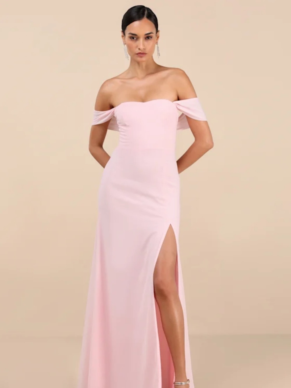 Lulus Magical Magnetism Light Pink Off-the-Shoulder Maxi Dress Size Small
